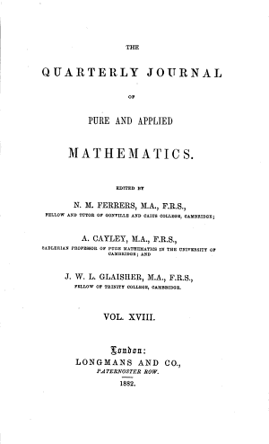 Cover of The quarterly journal of pure and applied mathematics